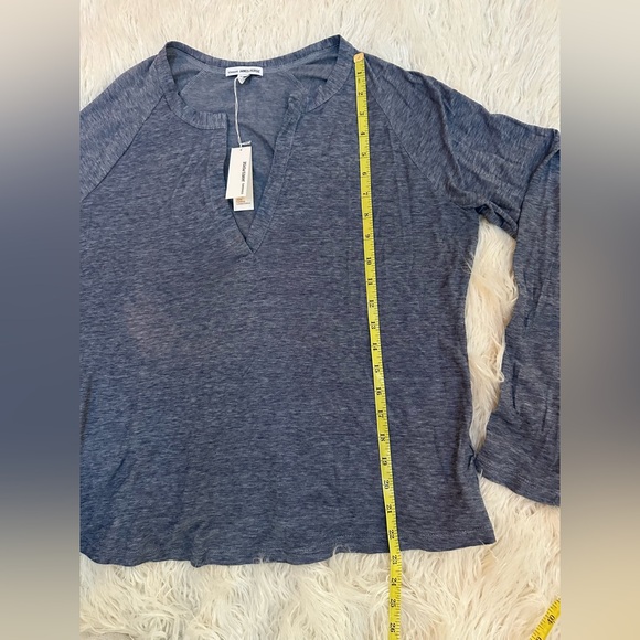 James Perse Split Neck Long Sleeve Tee 4/L NWT Heather Blue - Picture 4 of 7